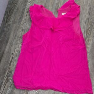 J. Crew Bright Pink SILK Ruffle Neck Sleeveless Camisole